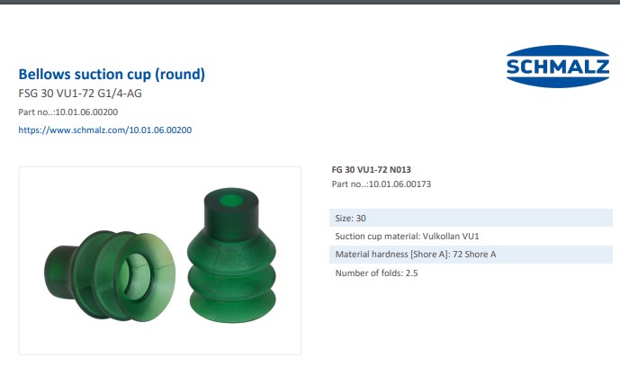 BELLOWS SUCTION PAD - 10.01.06.00200 - Phụ kiện thiết bị nâng hạ chân không, thiết bị nâng công nghiệp - Schmalz