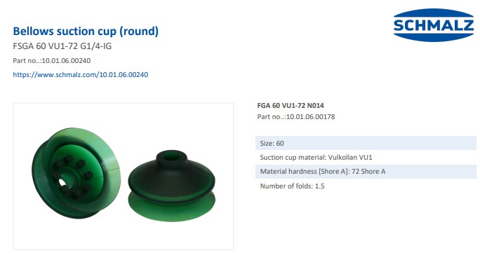 SUCTION PAD - 10.01.06.00240 - Phụ kiện thiết bị nâng hạ chân không, thiết bị nâng công nghiệp - Schmalz