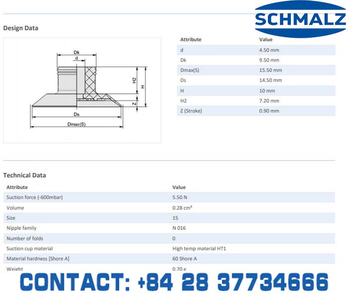 SUCTION CUP - 10.01.01.12394 - Phụ kiện thiết bị nâng hạ chân không, thiết bị nâng công nghiệp, Núm hút chân không - Schmalz