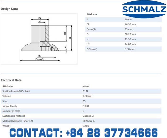 SUCTION CUP - 10.01.01.12784 - Phụ kiện thiết bị nâng hạ chân không, thiết bị nâng công nghiệp, Núm hút chân không - Schmalz