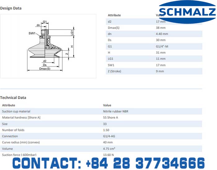 SUCTION CUP - 10.01.06.00081 - Phụ kiện thiết bị nâng hạ chân không, thiết bị nâng công nghiệp, Núm hút chân không - Schmalz