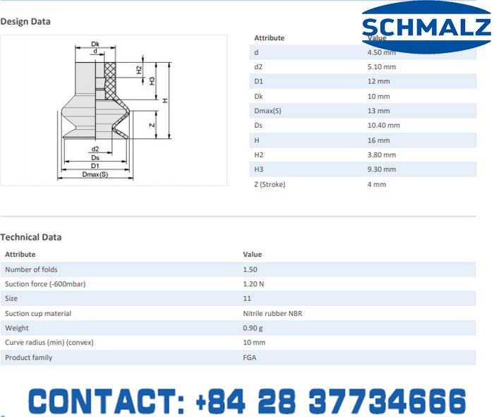 SUCTION CUP - 10.01.06.00095 - Phụ kiện thiết bị nâng hạ chân không, thiết bị nâng công nghiệp, Núm hút chân không - Schmalz