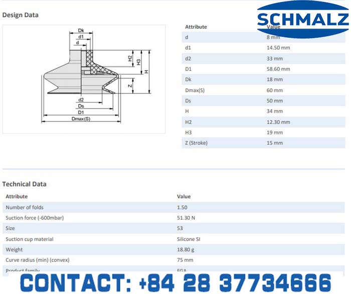 SUCTION CUP - 10.01.06.00128 - Phụ kiện thiết bị nâng hạ chân không, thiết bị nâng công nghiệp, Núm hút chân không - Schmalz