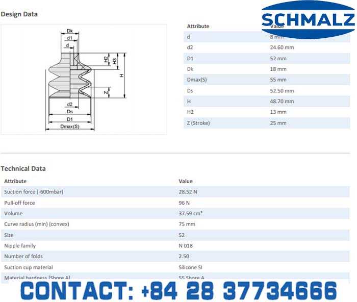 SUCTION CUP - 10.01.06.00585 - Phụ kiện thiết bị nâng hạ chân không, thiết bị nâng công nghiệp, Núm hút chân không - Schmalz