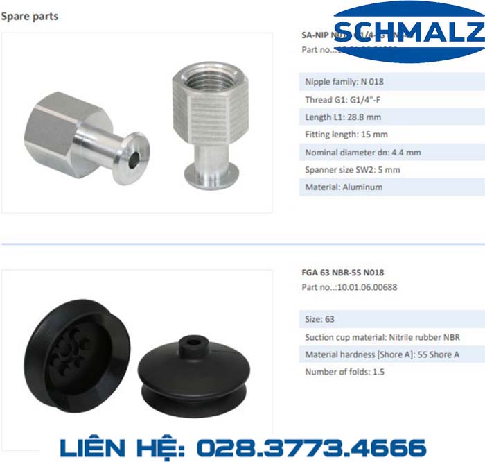 SUCTION CUP - 10.01.06.00691 - Phụ kiện thiết bị nâng hạ chân không, thiết bị nâng công nghiệp, Núm hút chân không - Schmalz