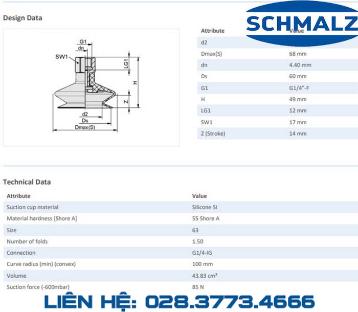 SUCTION CUP - 10.01.06.00692 - Phụ kiện thiết bị nâng hạ chân không, thiết bị nâng công nghiệp, Núm hút chân không - Schmalz