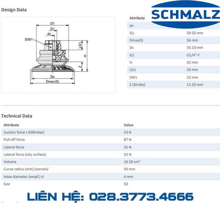SUCTION CUP - 10.01.06.00851 - Phụ kiện thiết bị nâng hạ chân không, thiết bị nâng công nghiệp, Núm hút chân không - Schmalz