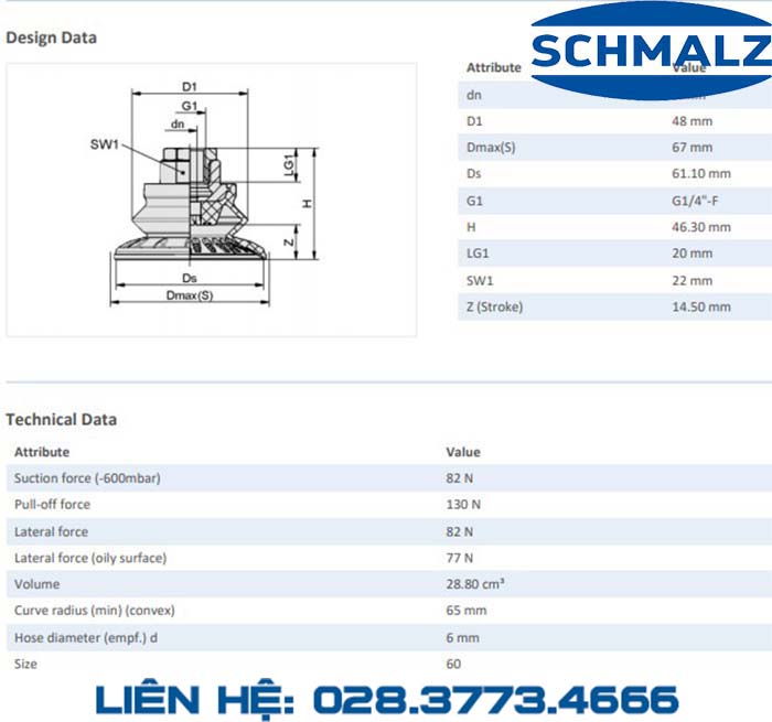 SUCTION CUP - 10.01.06.00852 - Phụ kiện thiết bị nâng hạ chân không, thiết bị nâng công nghiệp, Núm hút chân không - Schmalz