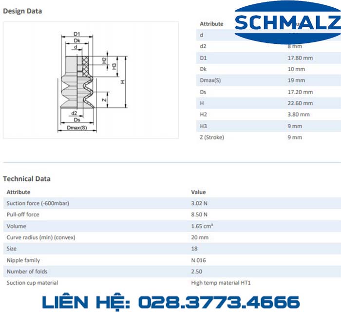 SUCTION CUP - 10.01.06.00881 - Phụ kiện thiết bị nâng hạ chân không, thiết bị nâng công nghiệp, Núm hút chân không - Schmalz