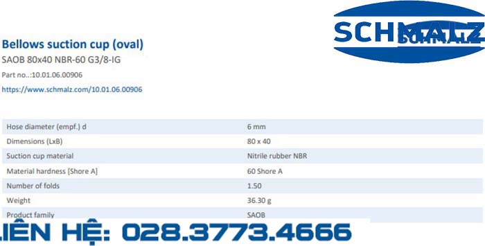 SUCTION CUP - 10.01.06.00906 - Phụ kiện thiết bị nâng hạ chân không, thiết bị nâng công nghiệp, Núm hút chân không - Schmalz