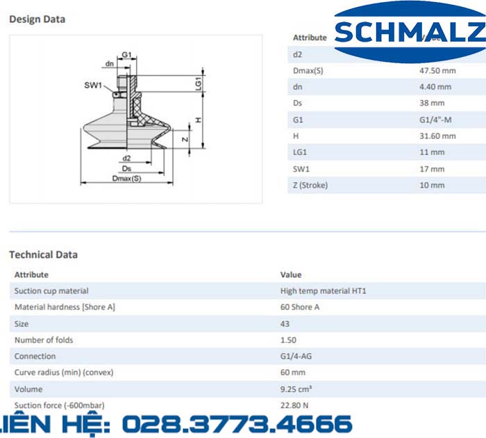 SUCTION CUP - 10.01.06.00942 - Phụ kiện thiết bị nâng hạ chân không, thiết bị nâng công nghiệp, Núm hút chân không - Schmalz