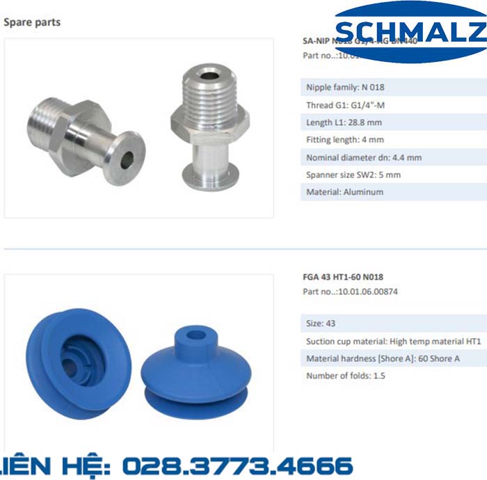 SUCTION CUP - 10.01.06.00942 - Phụ kiện thiết bị nâng hạ chân không, thiết bị nâng công nghiệp, Núm hút chân không - Schmalz