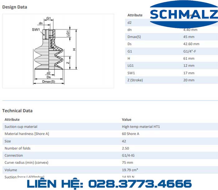 SUCTION CUP - 10.01.06.00990 - Phụ kiện thiết bị nâng hạ chân không, thiết bị nâng công nghiệp, Núm hút chân không - Schmalz