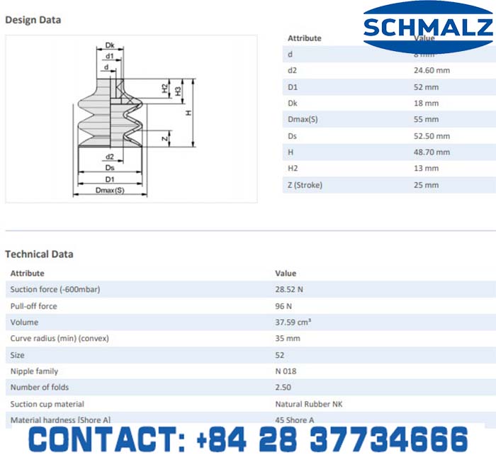 SUCTION CUP - 10.01.06.02382 - Phụ kiện thiết bị nâng hạ chân không, thiết bị nâng công nghiệp, Núm hút chân không - Schmalz