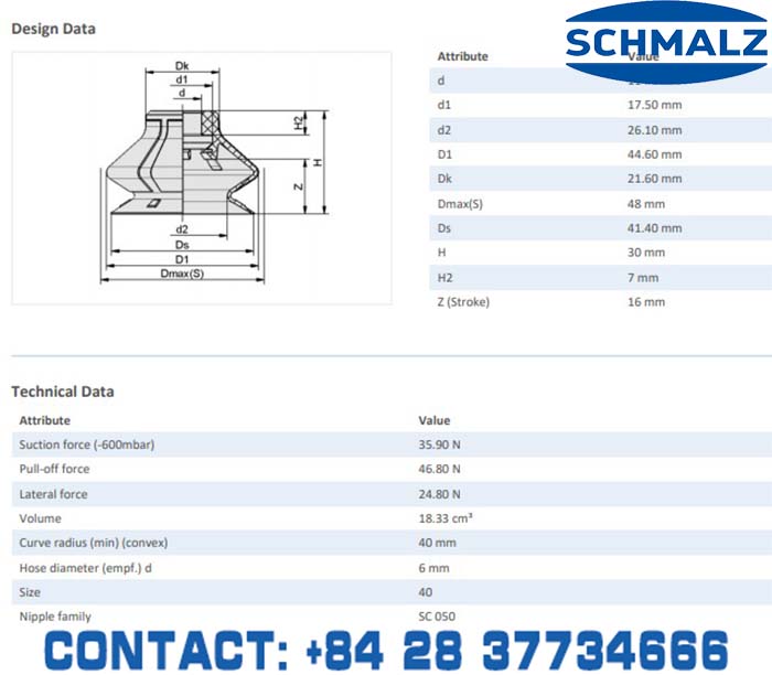 SUCTION CUP - 10.01.06.02455 - Phụ kiện thiết bị nâng hạ chân không, thiết bị nâng công nghiệp, Núm hút chân không - Schmalz