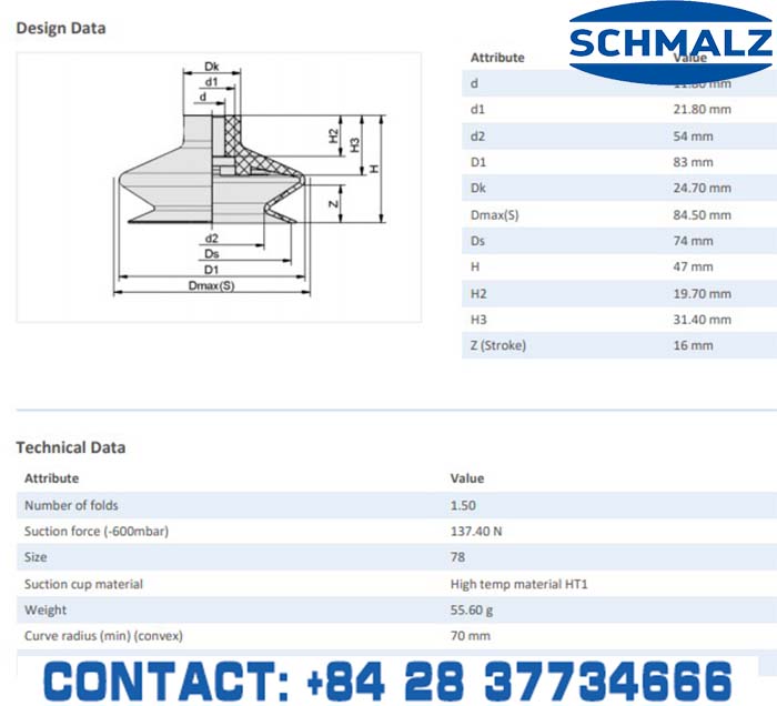 SUCTION CUP - 10.01.06.02474 - Phụ kiện thiết bị nâng hạ chân không, thiết bị nâng công nghiệp, Núm hút chân không - Schmalz