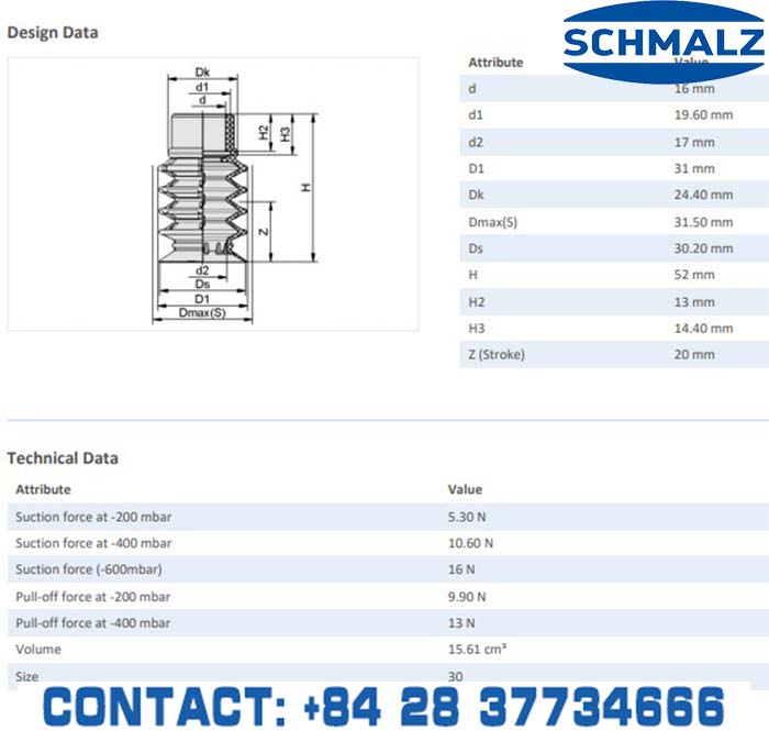 SUCTION CUP - 10.01.06.02589 - Phụ kiện thiết bị nâng hạ chân không, thiết bị nâng công nghiệp, Núm hút chân không - Schmalz