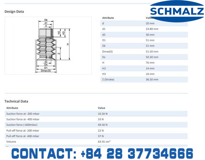 SUCTION CUP - 10.01.06.02613 - Phụ kiện thiết bị nâng hạ chân không, thiết bị nâng công nghiệp, Núm hút chân không - Schmalz