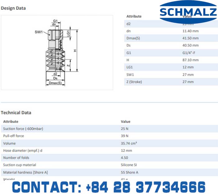 SUCTION CUP - 10.01.06.02856 - Phụ kiện thiết bị nâng hạ chân không, thiết bị nâng công nghiệp, Núm hút chân không - Schmalz