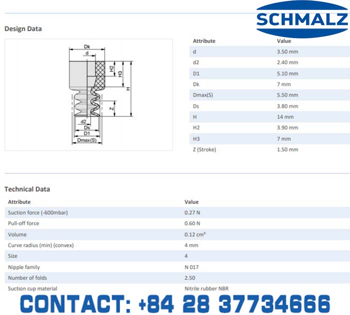 SUCTION CUP - 10.01.06.02962 - Phụ kiện thiết bị nâng hạ chân không, thiết bị nâng công nghiệp, Núm hút chân không - Schmalz