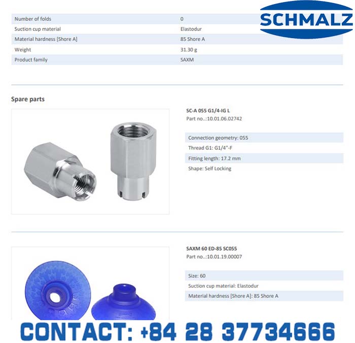 SUCTION CUP - 10.01.19.00029 - Phụ kiện thiết bị nâng hạ chân không, thiết bị nâng công nghiệp, Núm hút chân không - Schmalz