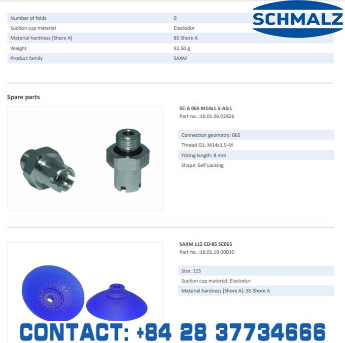 SUCTION CUP - 10.01.19.00047 - Phụ kiện thiết bị nâng hạ chân không, thiết bị nâng công nghiệp, Núm hút chân không - Schmalz