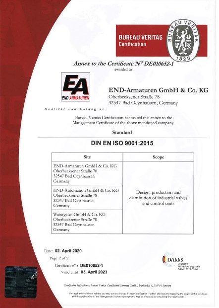 chứng nhận van công nghiệp End Armaturen