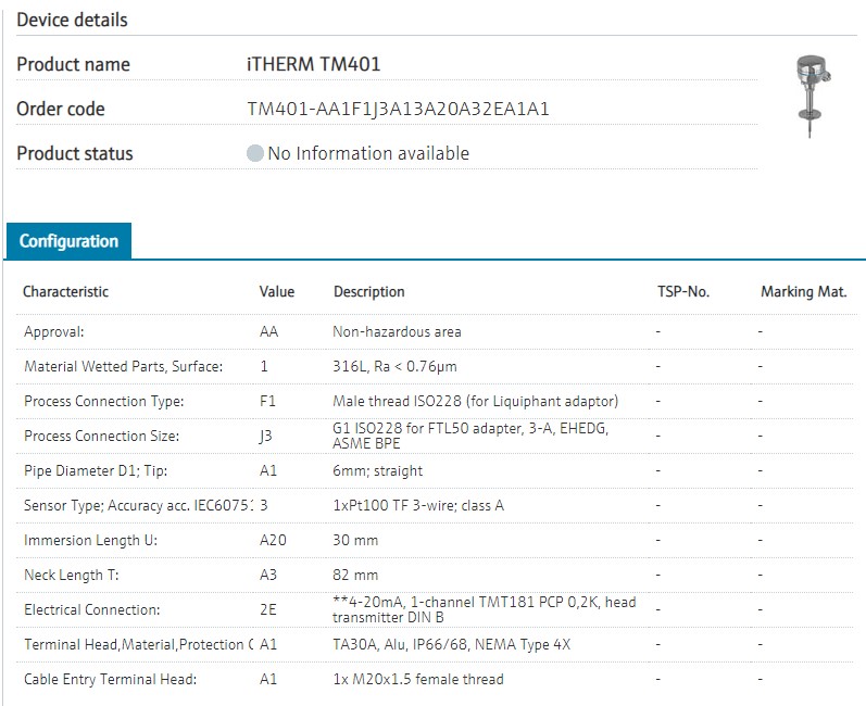 CẢM BIẾN NHIỆT ĐỘ TM401-AA1F1J3A13A20A32EA1A1